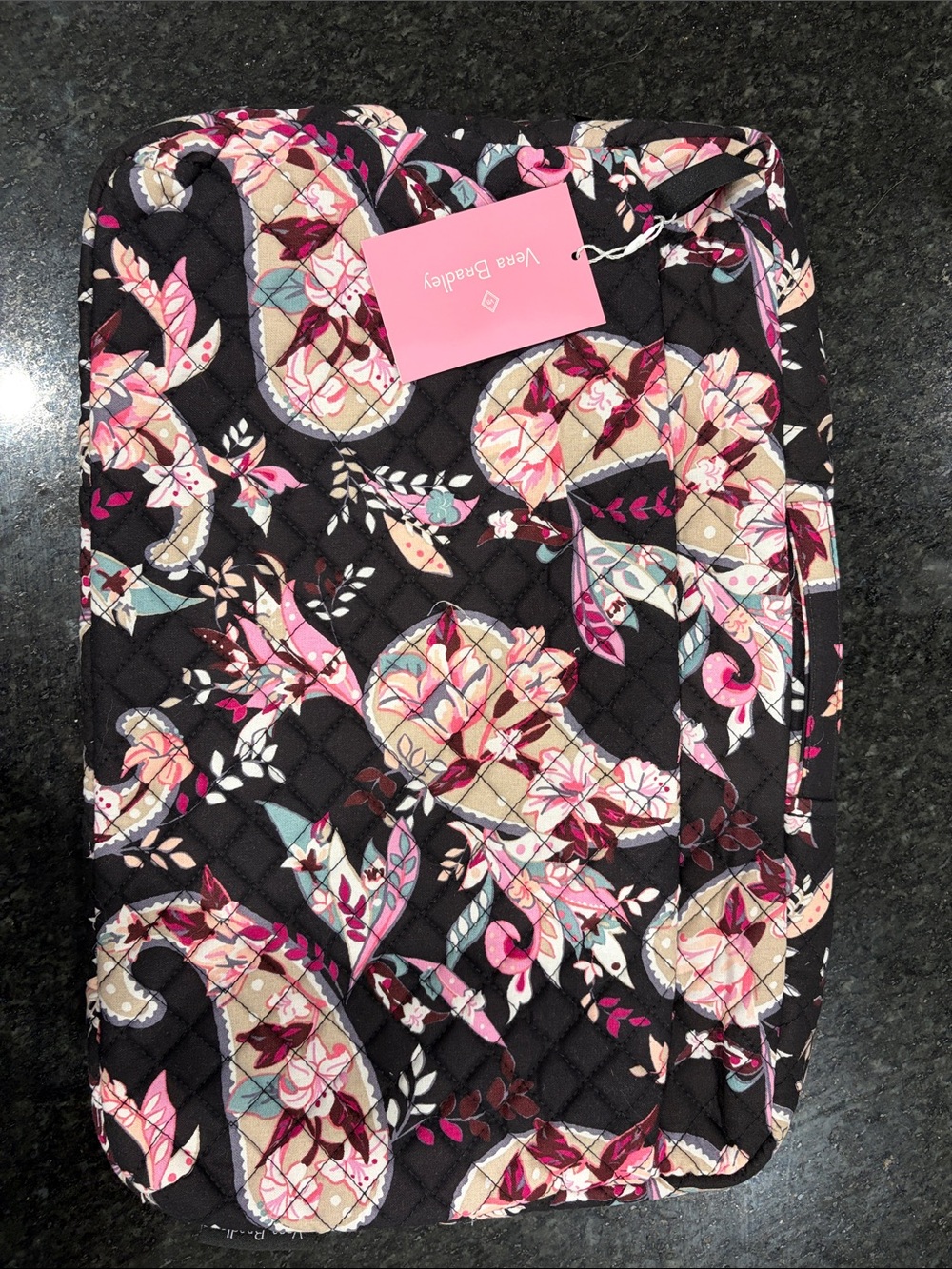 Vera Bradley Black Pink Quilted Laptop Case with zipper storage NWT